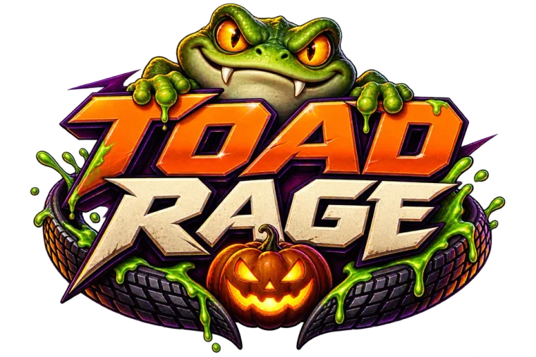 Halloween Toad Rage logo with a fanged toad and glowing jack-o’-lantern